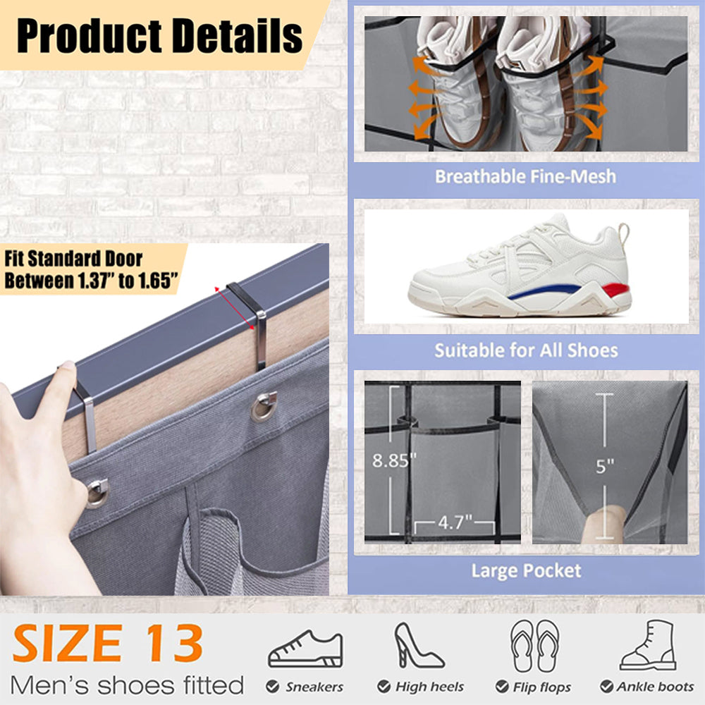12-40 Pocket Hanging Shoe Organizer for Closet – Over the Door Shoe Rack Storage, Shoe Hanger & Shoe Holder for Closet Organization