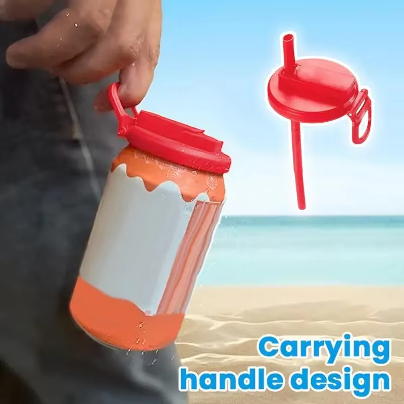 4 Pack Reusable Silicone Soda Can Lid Covers with Straw for Canned Soda Beer Drinks & Beverages