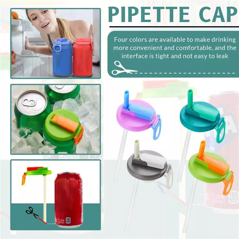 4 Pack Reusable Silicone Soda Can Lid Covers with Straw for Canned Soda Beer Drinks & Beverages