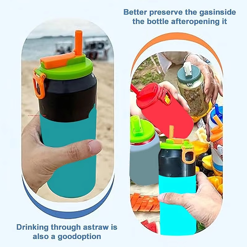 4 Pack Reusable Silicone Soda Can Lid Covers with Straw for Canned Soda Beer Drinks & Beverages