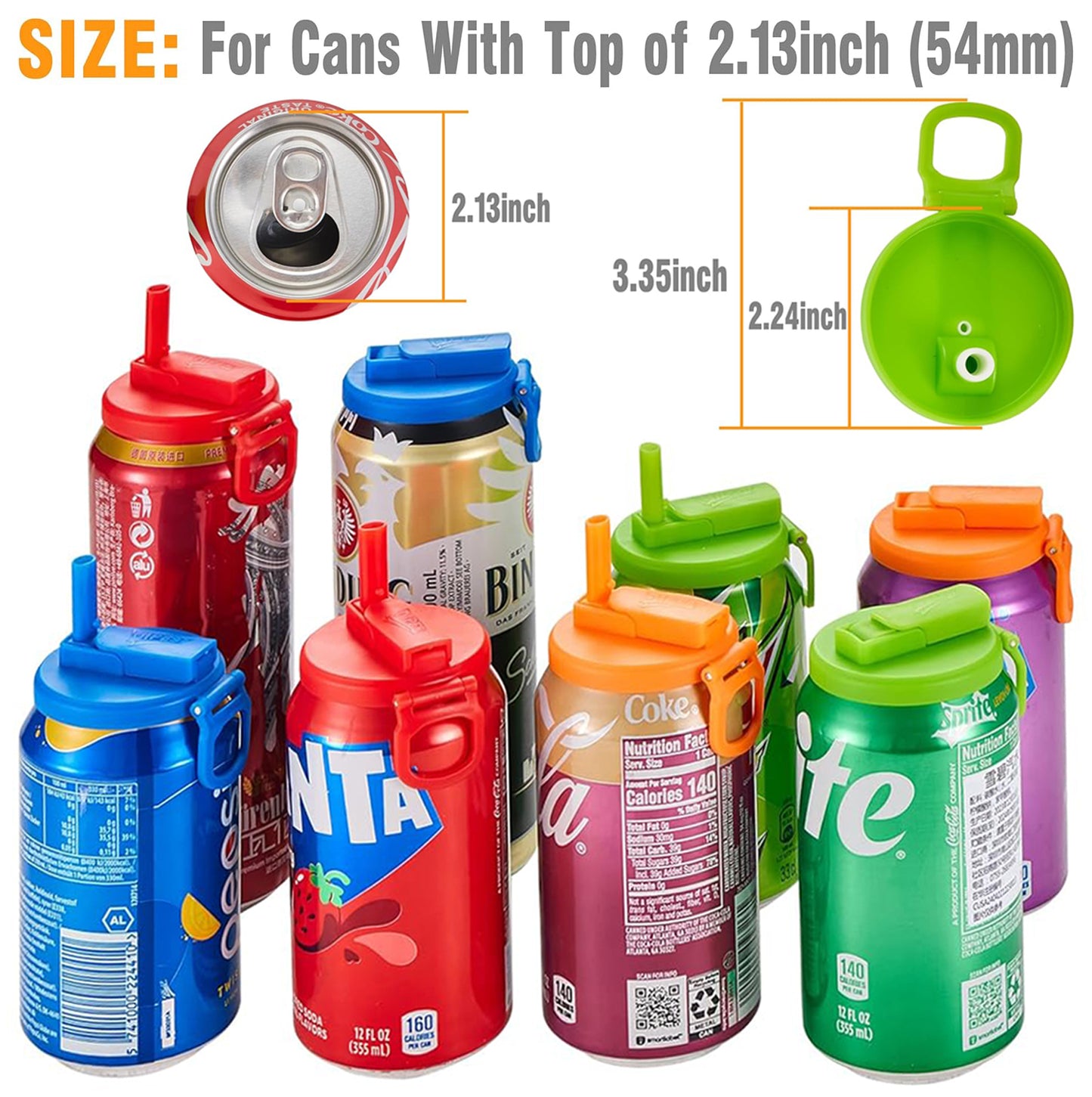 4 Pack Reusable Silicone Soda Can Lid Covers with Straw for Canned Soda Beer Drinks & Beverages